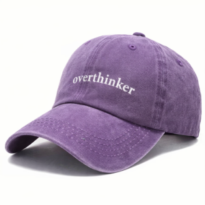 Purple overthinker baseball cap close-up "overthinker"
